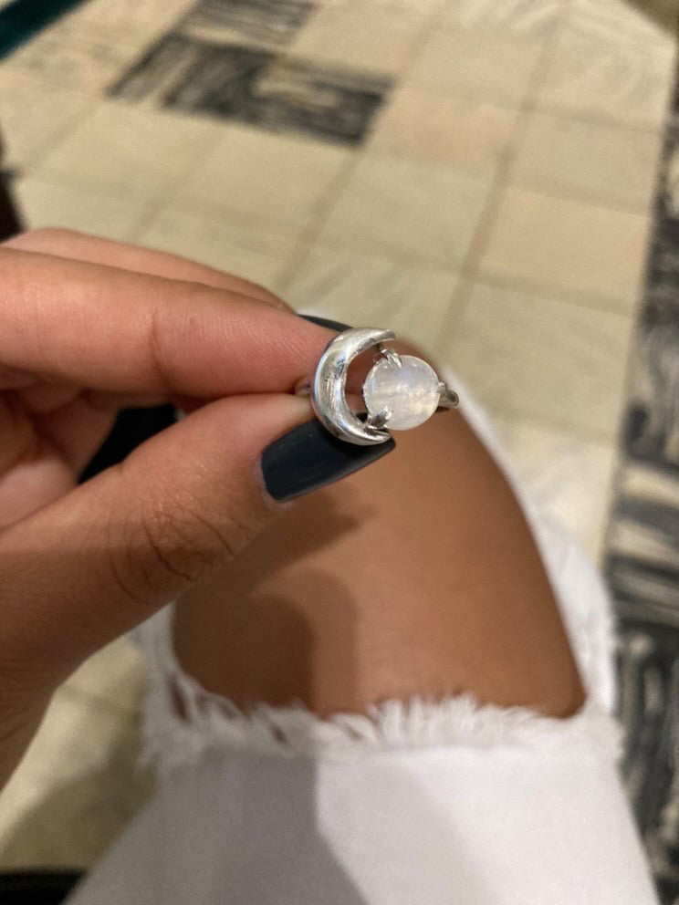 Crescent moonstone ring