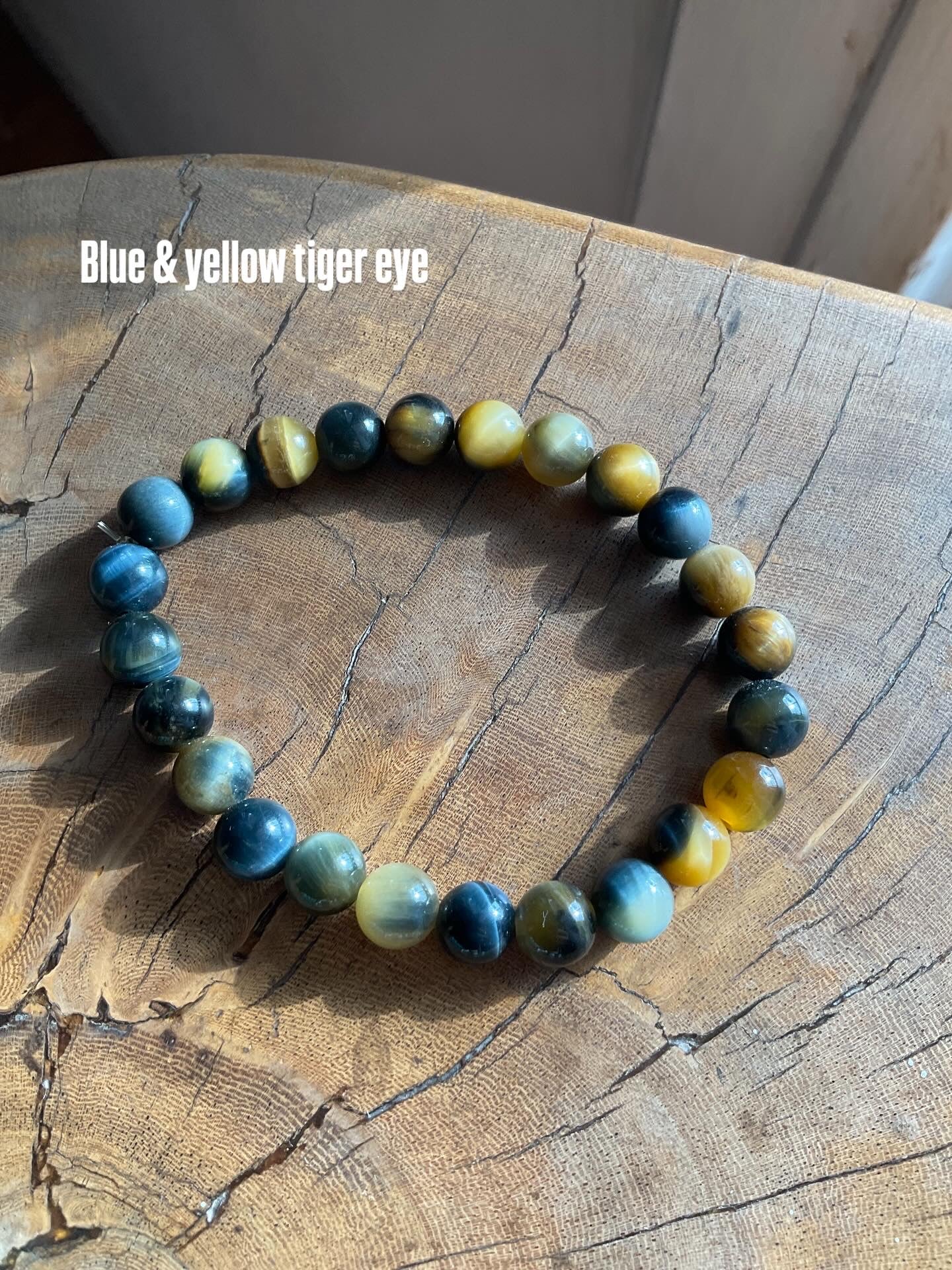 Blue and yellow tiger eye bracelet