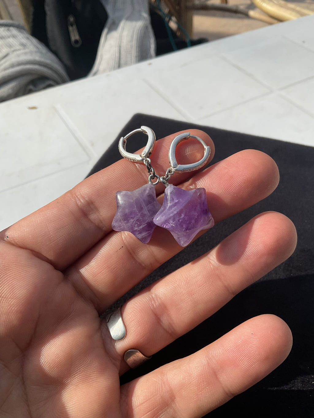 Amethyst star earrings