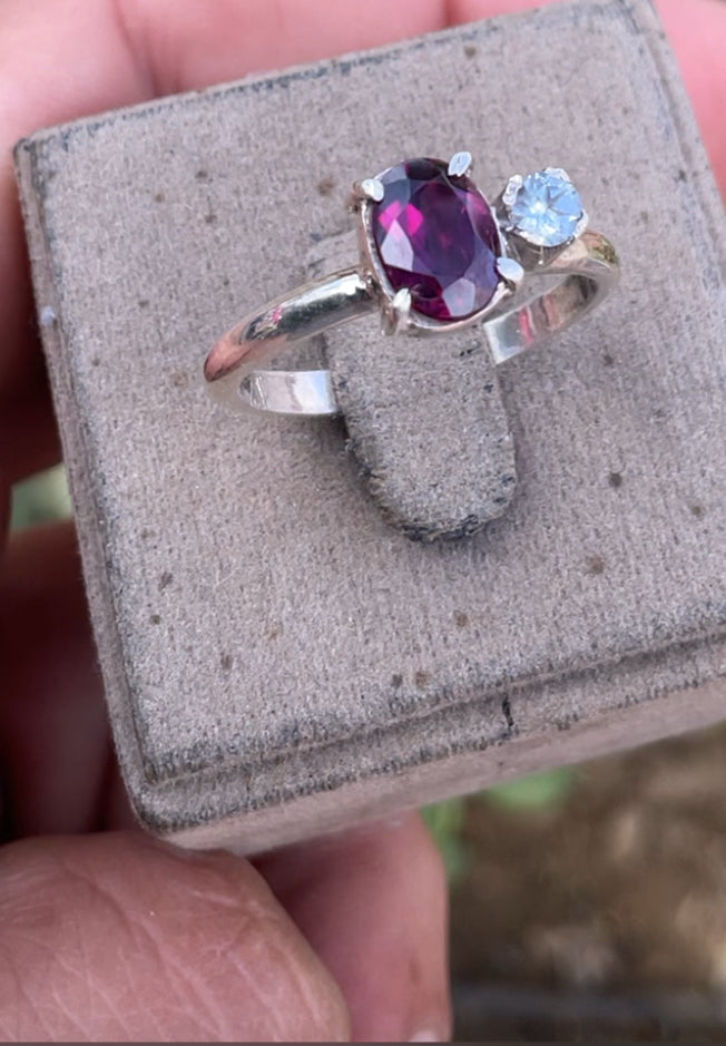 Rhodolite garnet & aquamarine ring