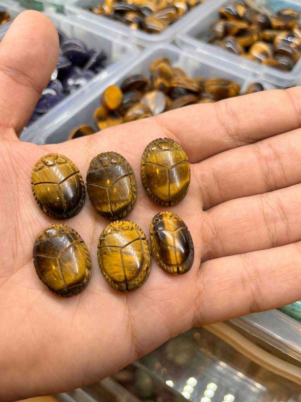 Tigers eye scarab stone
