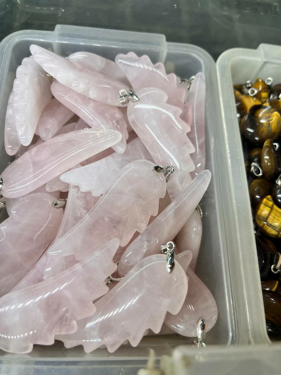Rose quartz wing pendant