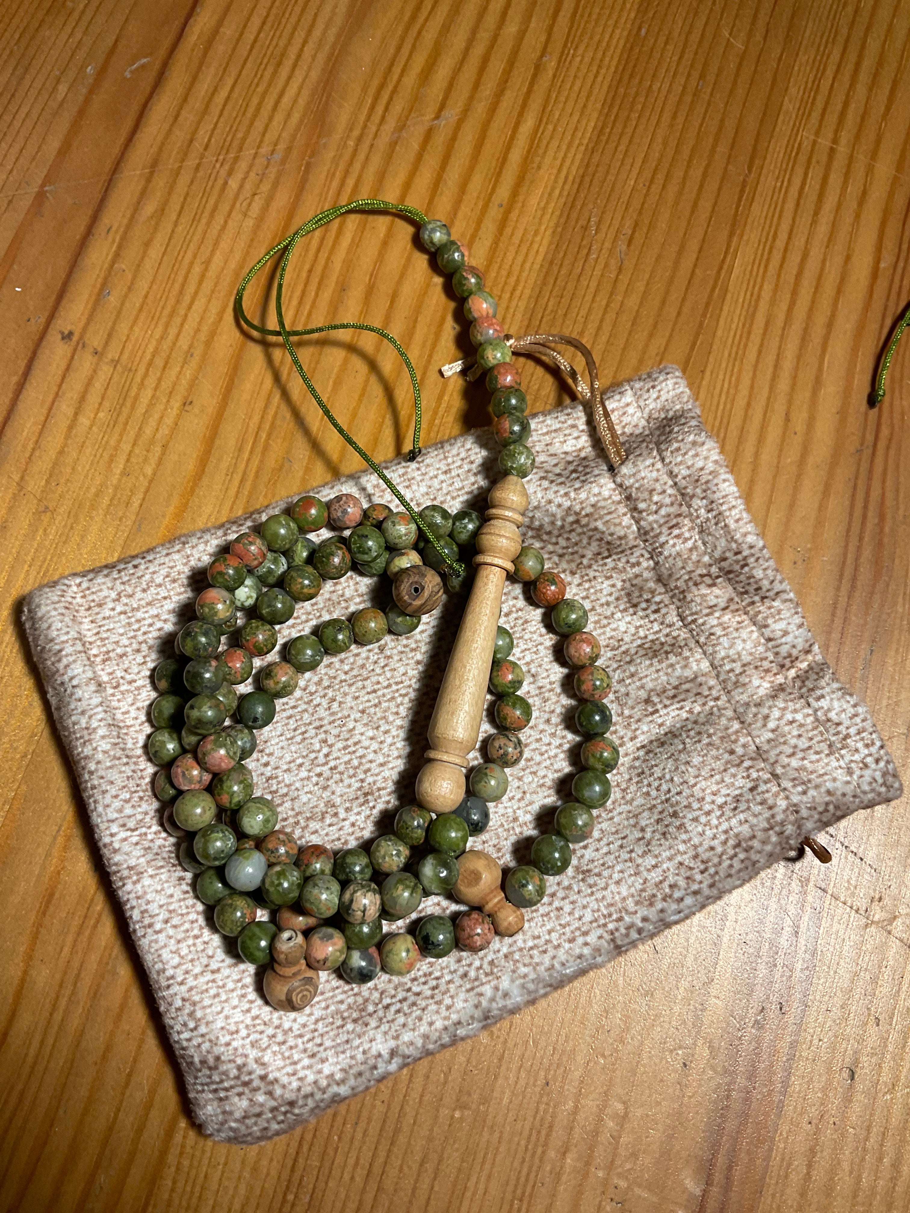 Unakite & olive wood prayer beads