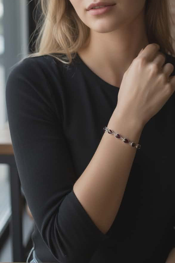 Red garnet silver bracelet